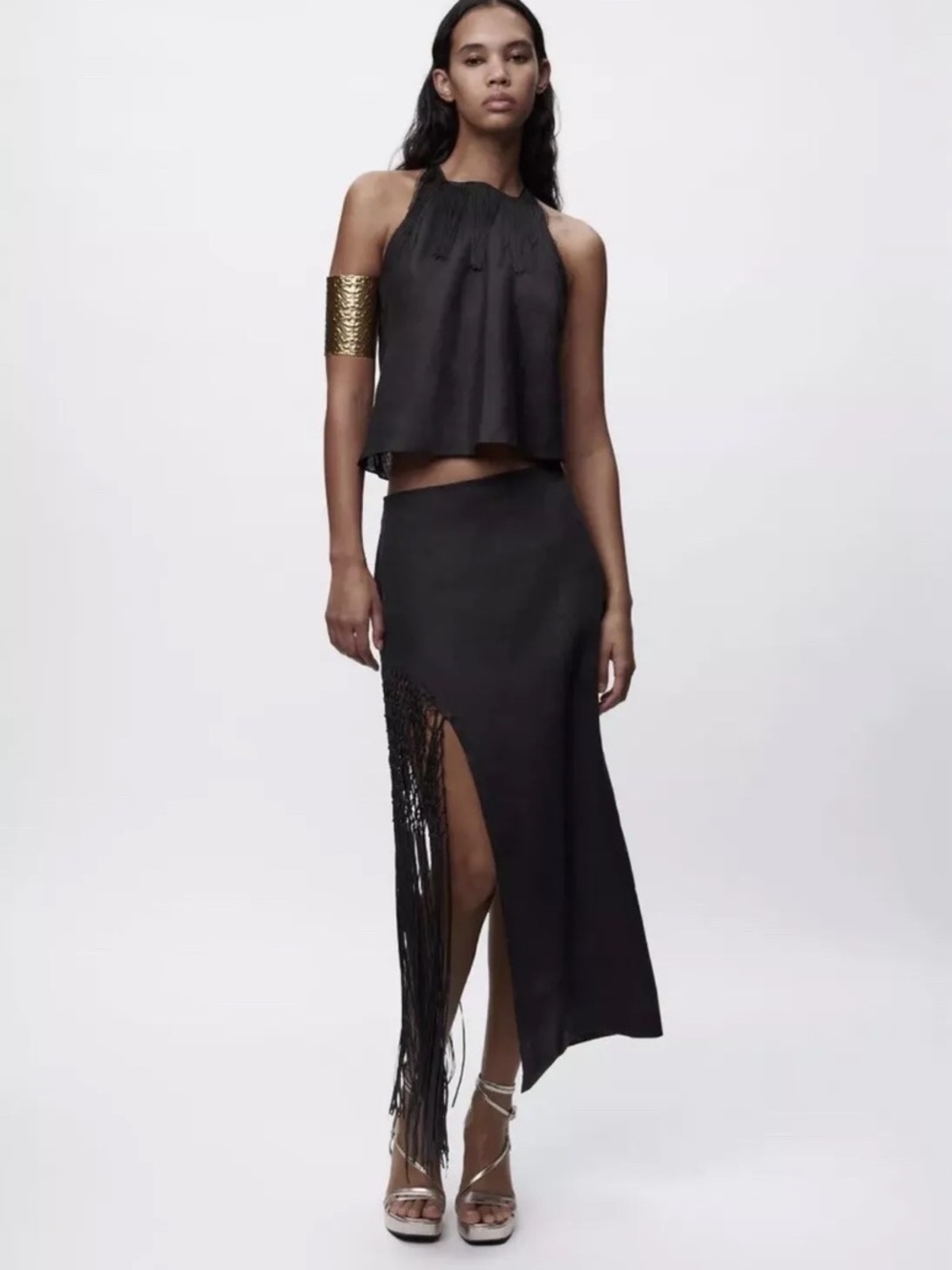 Zara Fringe linen Maxi Skirt
